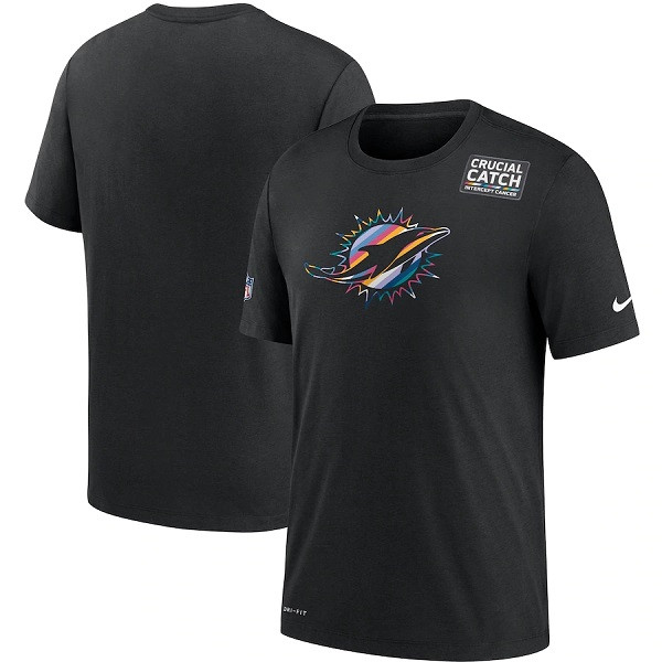 Men's Miami Dolphins Black Sideline Crucial Catch Performance T-Shirt 2020